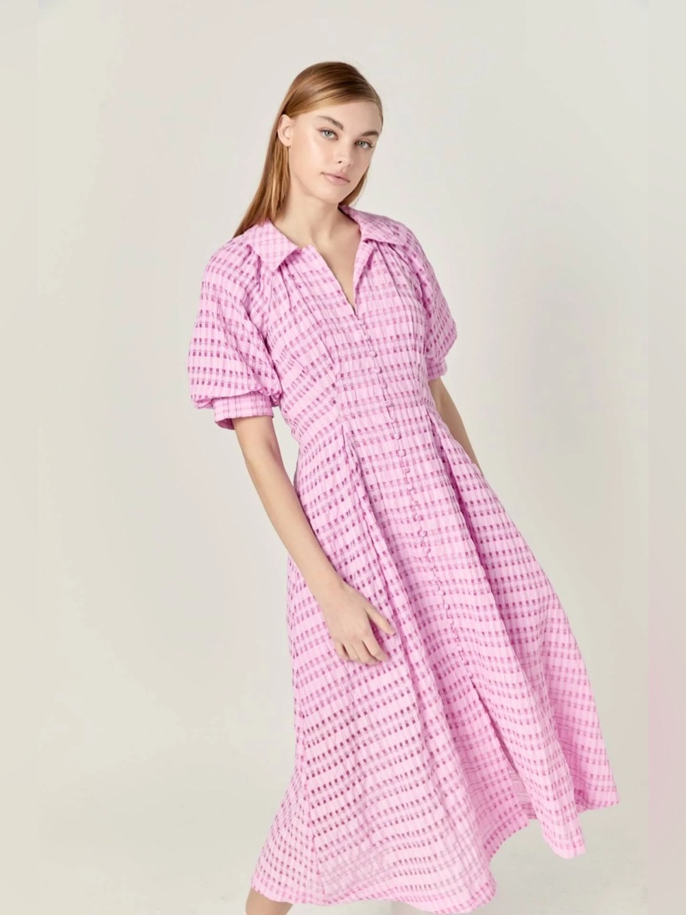 English Factory Women's Seersucker Check Midi Dress